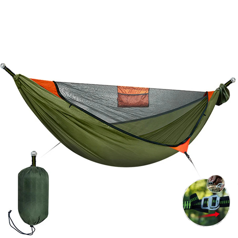 Spacious Single&Double Hammock with removable No See-Um net 2 in 1 camping hammock with protection net for outdoor