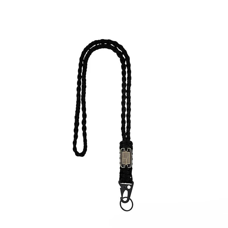 Outdoor Paracord Necklace, Camping Paracord Woven Phone Strap with Carabiner Keychain for Survival