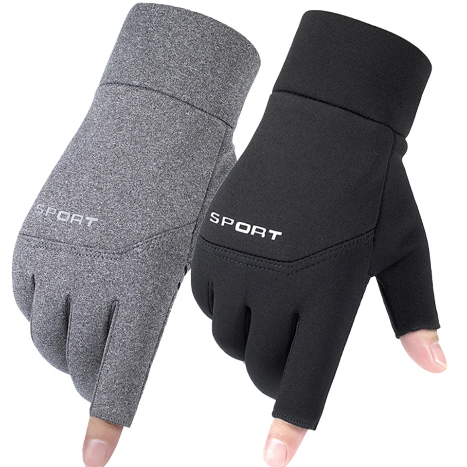 Winter Fishing Gloves Women Men Warm Cycling Protection Anti-Slip Glove for Fishing Touch Screen Two Fingers Cut Outdoor Angling