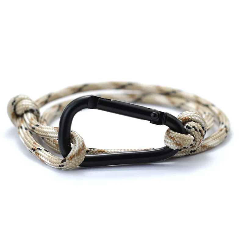 Outdoor Adventure Mountaineering Bracelet For Men Handmade Adjustable Paracord Braclet Black Carabiner Male Punk Jewelry Pulsera