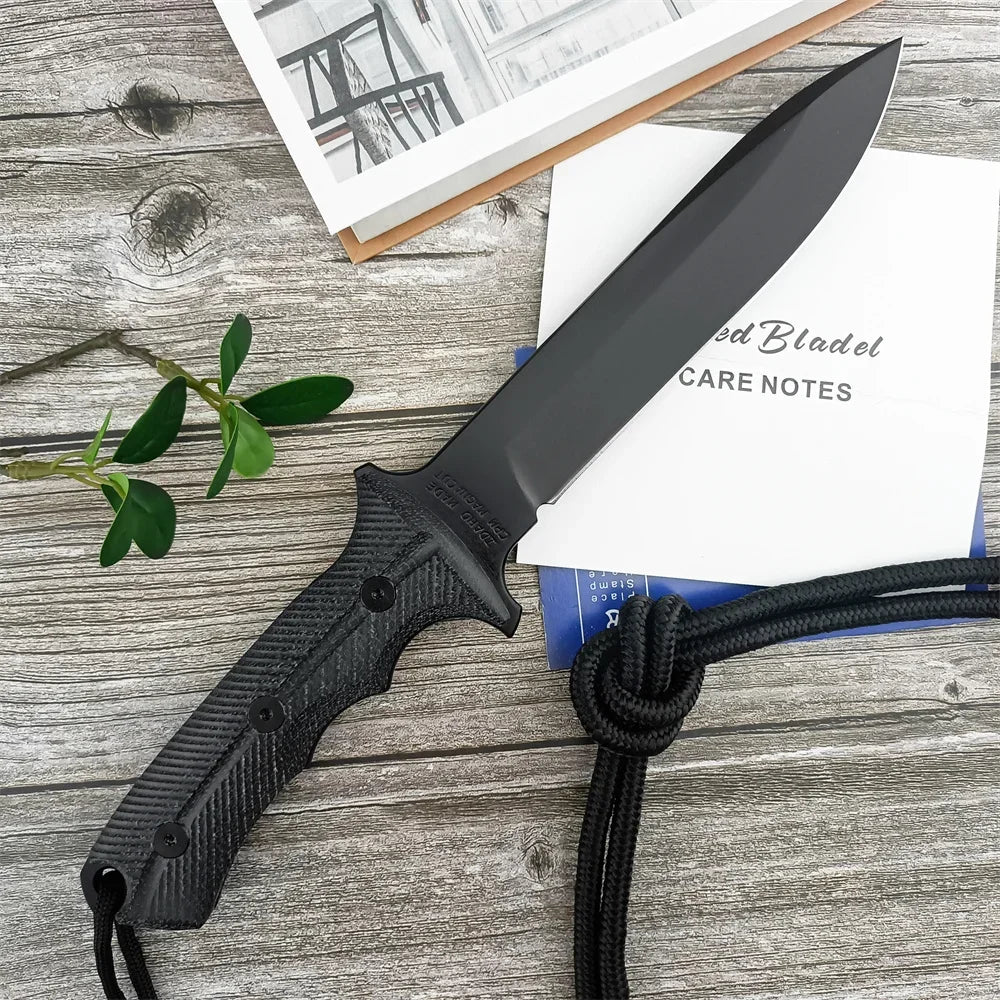 Green Beret Tactical Fixed Blade Knife with Sheath - D2 Steel Survival Knife, G10 Handle for Military EDC, Outdoor Camping