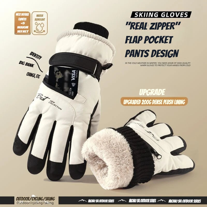 Winter Cycling Gloves Non Slip Touch Ski Gloves Snowboard Accessories Waterproof Pocket Warm Men's and Women's Thermal Gloves