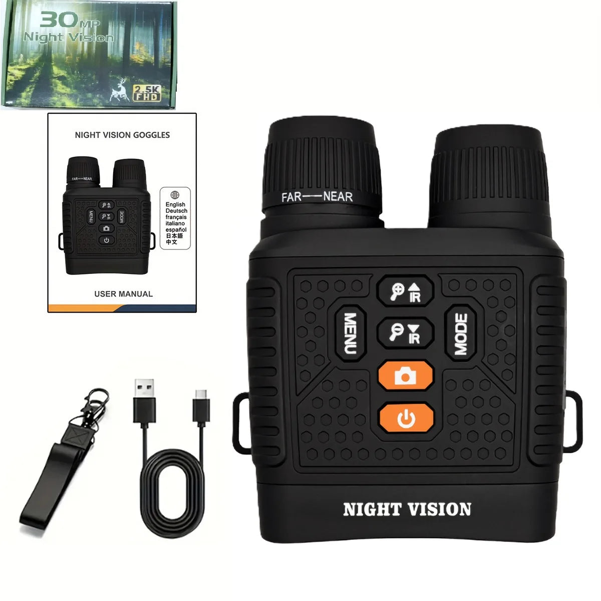 3'' Screen 2.5K Night Vision Binoculars 6X Digital Zoom With Tactical Light 2000mAh Infrared Night Vision Goggles for Camping