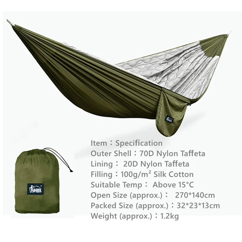 Outdoor Hammock with Sleeping Bag, Warm Comfortable Anti-Roll Design, Heavy Duty Windproof Cold Proof Camping Bed