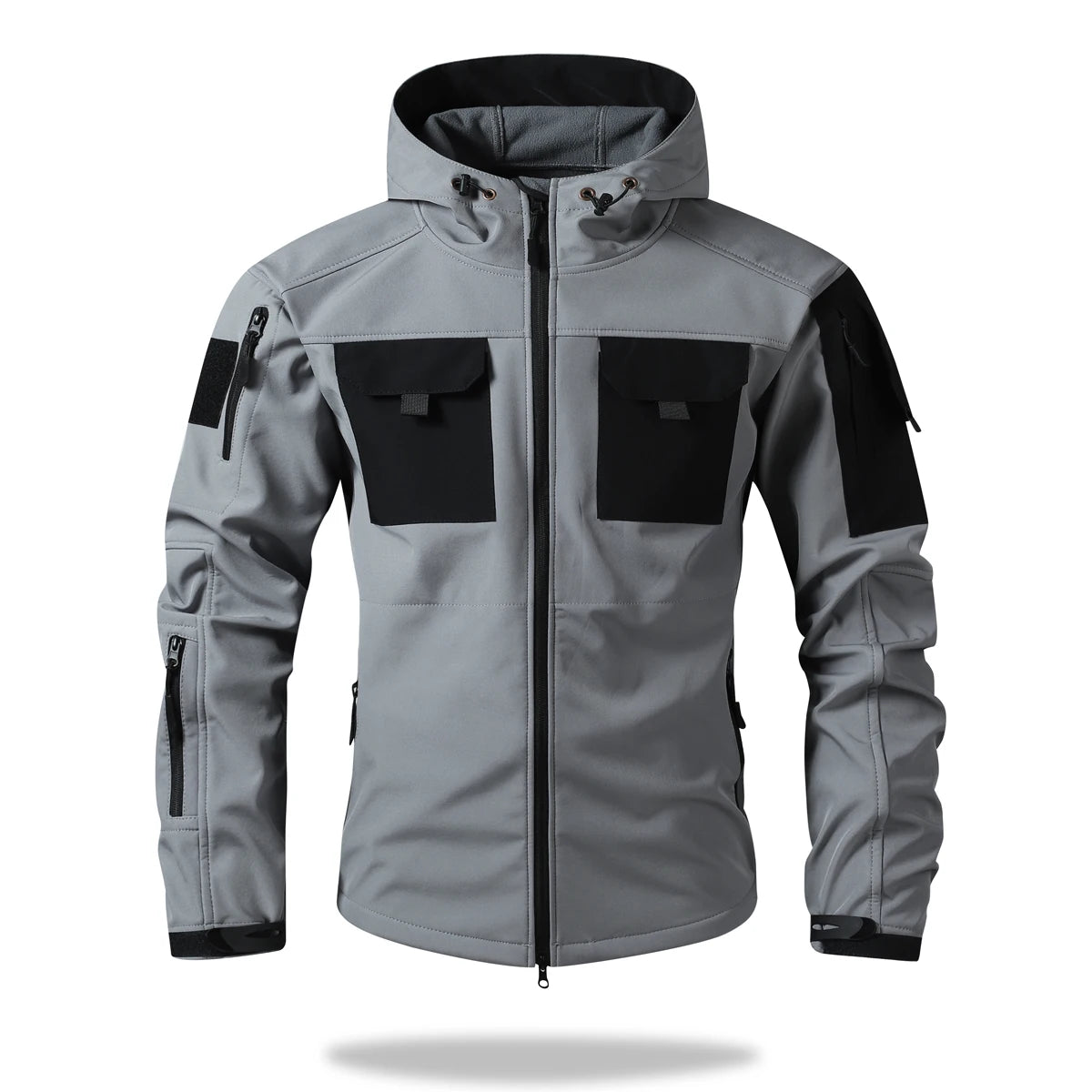 Waterproof Jacket Men Outdoor Softshell Hiking Jacket Hunting Coat Multi-Pockets Military Hooded Fleece Lined Rain Resistent