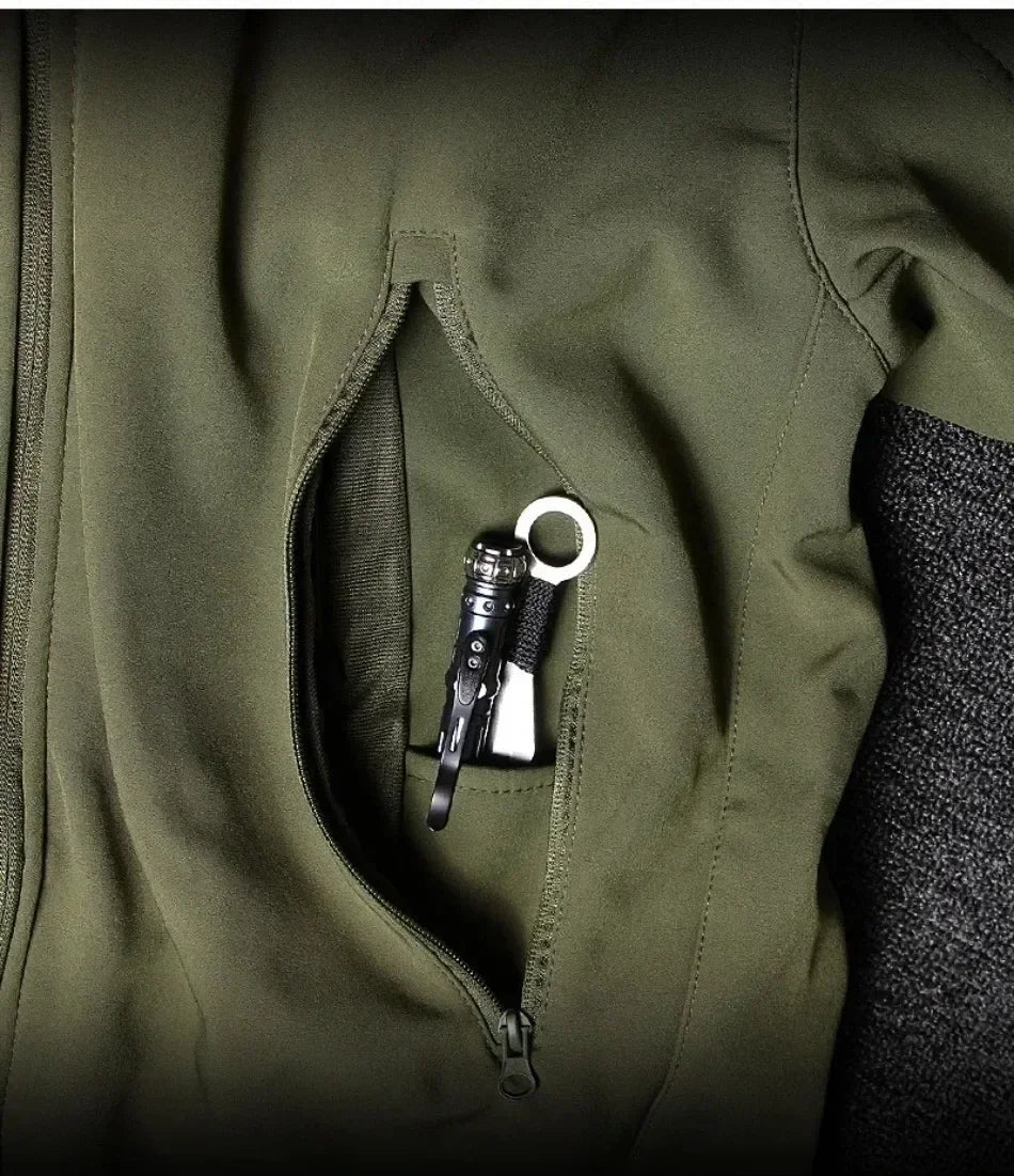 Tactical Waterproof Men Camo Set Soft Shell Fleece Winter Combat Suit Windbreak Warm Multi Pocket Outdoors Training Uniform