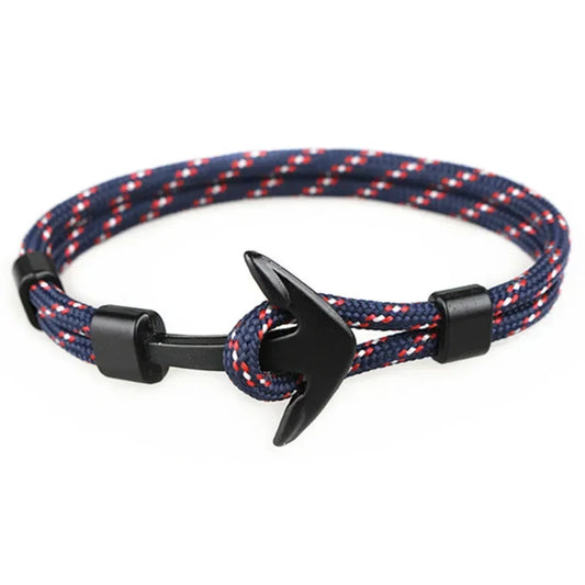 New Fashion Black Color Anchor Bracelets Men Charm Survival Rope Chain Paracord Bracelet Male Wrap Metal Sport Hooks