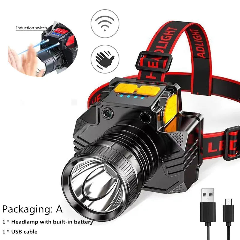 Powerful Rechargeable Headlights Led Headlights Induction Flashlight Camping Lights Super Bright Flash Fishing Hunting