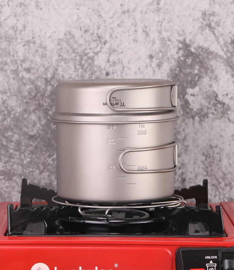 Tiartisan Titanium Folding Handle Camping Pot Frying Pan Set  Lightweight Portable Cookware Equipment For Outdoor Hiking Picnic