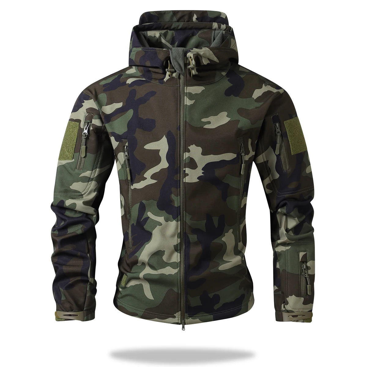 Waterproof Jacket Men Outdoor Softshell Hiking Jacket Hunting Coat Multi-Pockets Military Hooded Fleece Lined Rain Resistent