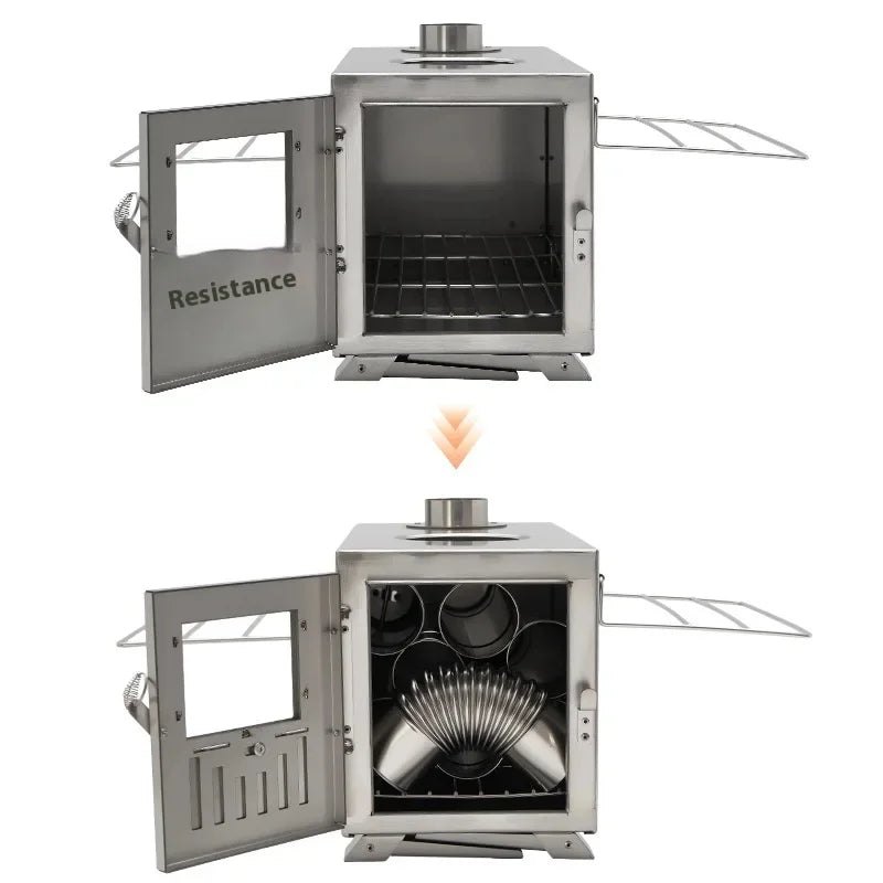 MOUNTAINHIKER Wood-burning Stove Outdoor Camping Firewood Burner Stainless Steel Foldable Tent Heater with Tent Patio Fireplace