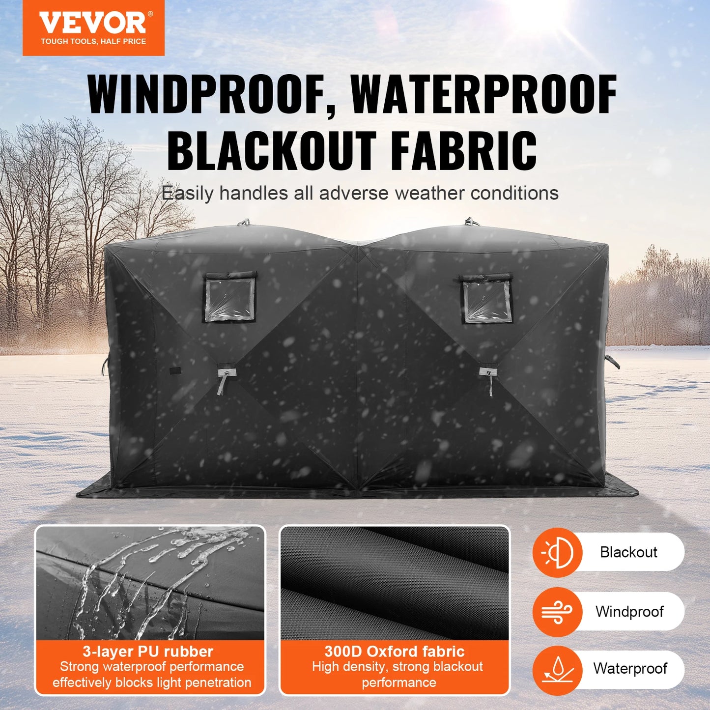 SucceBuy Portable Ice Shelter 70 Square Feet Fishable Area Shanty for Winter Fishing Waterproof Ice Cube with Anchors Carry Bag