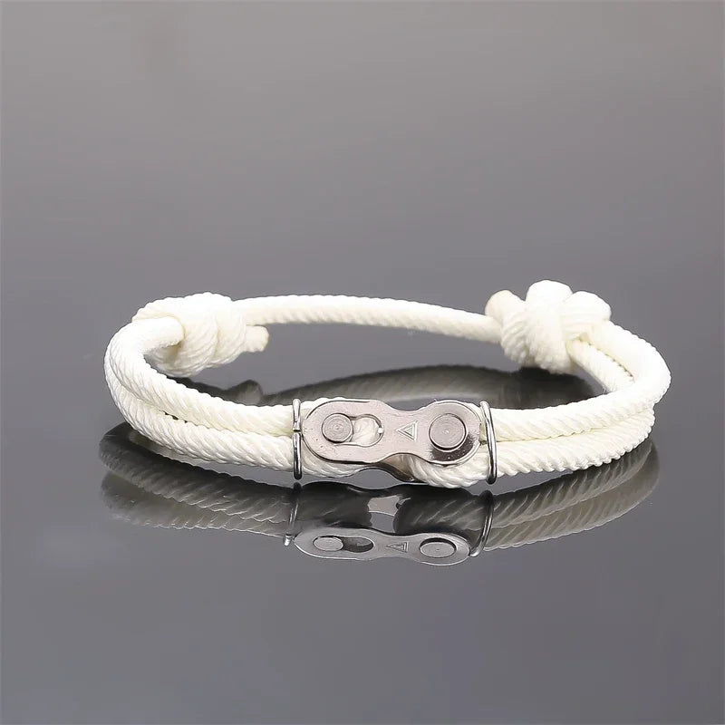 Men Punk Rock Locomotive Bicycle Chain Bracelet Adjustable Nautical Rope Bracelets Mountain Bike Buckle Accessory