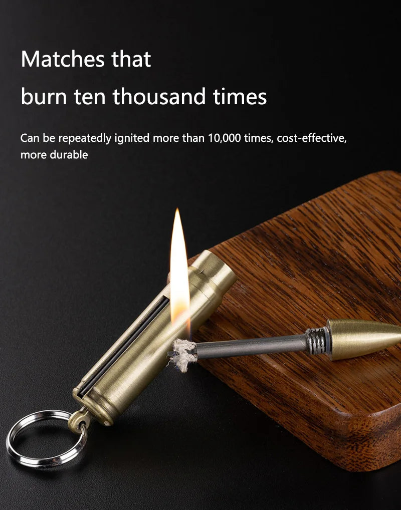 Metal Keychain Match Lighter, Portable Retro Waterproof Lighter, Emergency Survival Equipment Lighter Barbecue Camping Gifts