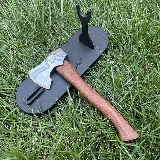 16cm Sandalwood Handle Felling Axe Stainless Steel Sharp Blade Fixed Blade Knife Outdoor Camping Survival Tool With Knife Holder