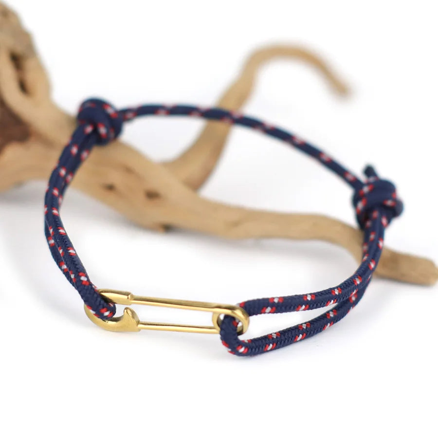 Adjustable Rope Bracelet with Safety Pin Clasp Unisex Paracord Wristband Trendy Survival Jewelry Gift for Men Women
