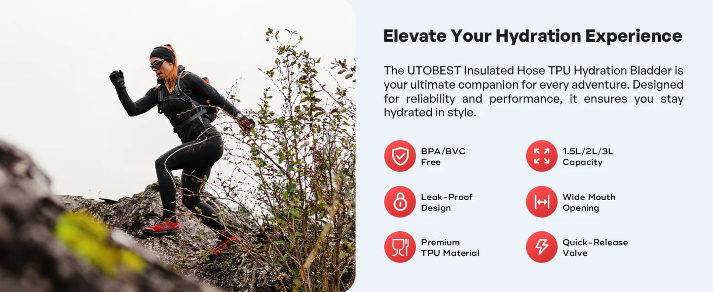 UTOBEST 1.5L/2L/3L Water Bladder Hydration Pack Reservoir TPU Water Storage Bag for Camping Cycling Running Hiking