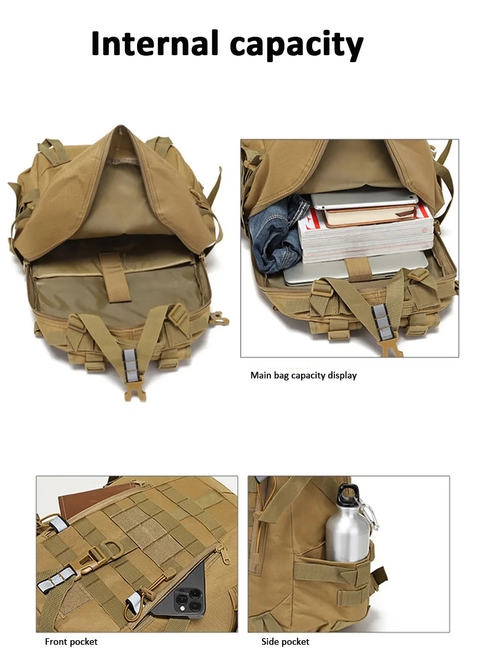 40L Camping Backpack Men's Bag Travel Riding Bags Knapsack Climbing Rucksack Hiking Outdoor Reflective Shoulder Fishing Bag