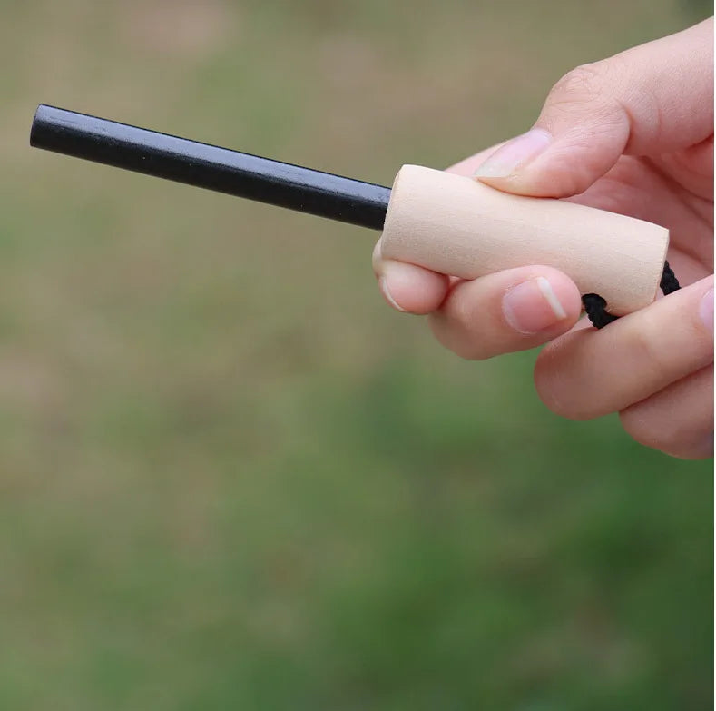 Outdoor Survival Flint Fire Starter with Wood Handle, Multi-Tool Magnesium Rod - Luminous Waterproof Camping Fire Stick