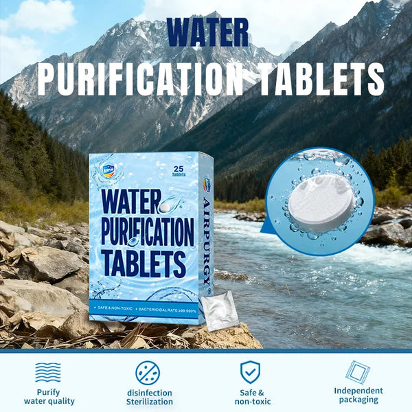 1 Box Water Purification Tablets, 25 Tablets Per Box Individual Packaged, Suitable for Outdoor Water Flow River Cleaning Purify