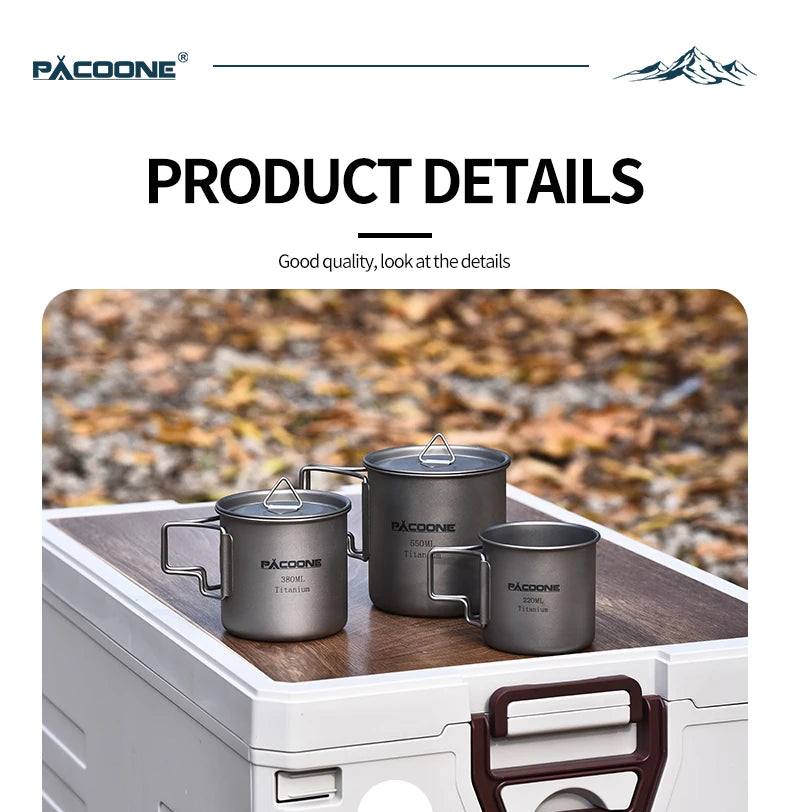 PACOONE Camping Mug Titanium Cup Tourist Tableware Picnic Utensils Outdoor Kitchen Equipment Travel Cooking Set Cookware Hiking