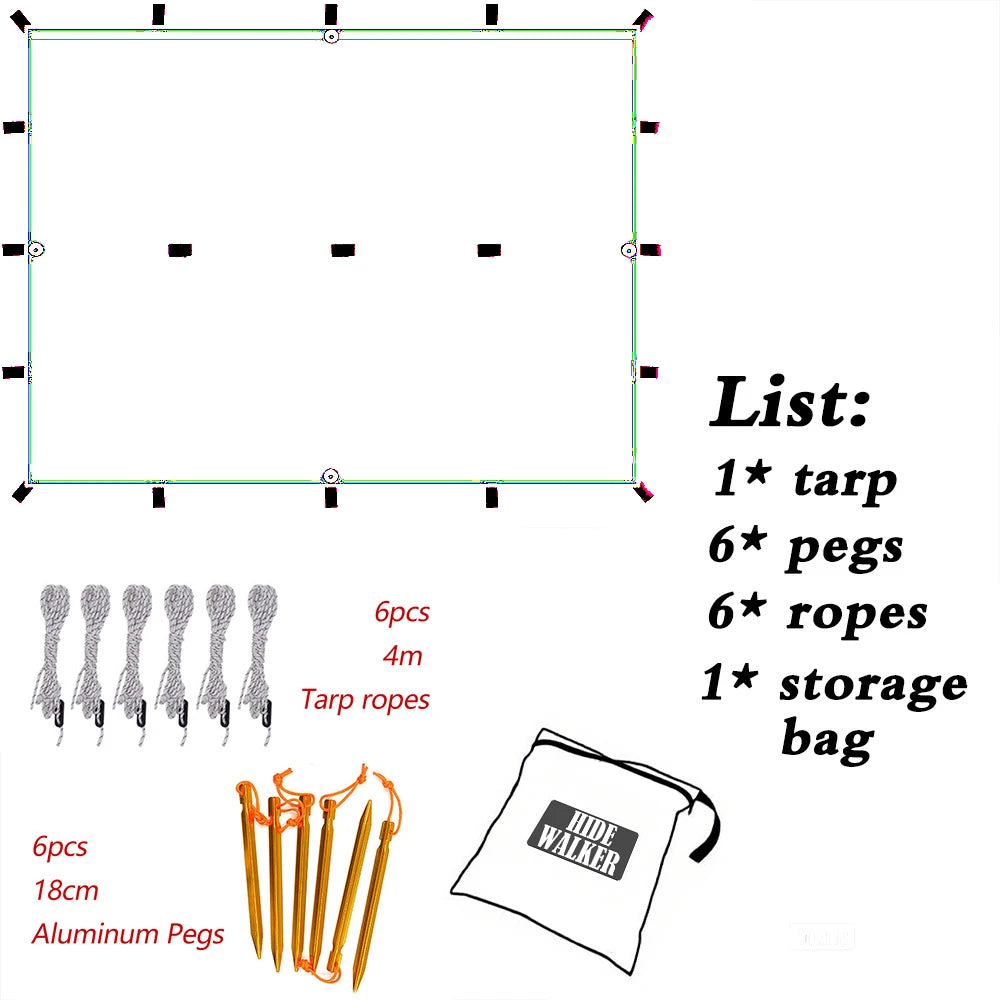 Waterproof Tent Tarp 19 Hang Points Survival Tent Outdoor Camping  Tactical Sun Shelter 4x4 3x4 3x3 Lightweight Sunshade Awning