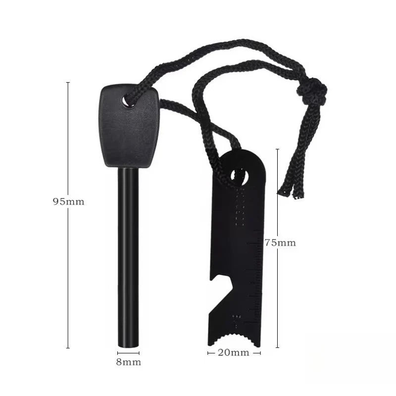 Outdoor Survival Flint Fire Starter with Wood Handle, Multi-Tool Magnesium Rod - Luminous Waterproof Camping Fire Stick