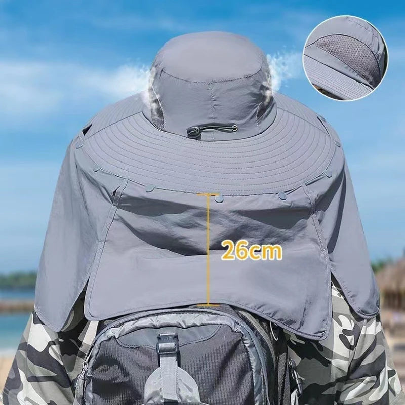 Sunscreen fishing Hat mosquito repellent Breathable hiking sun hat Face covering detachable UV resistant shawl hat Quick Drying