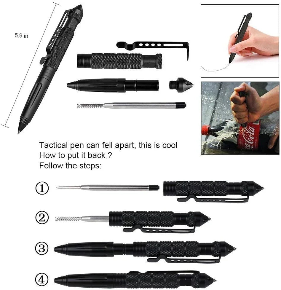 Military Tactical Pen, Professional Self Defense Pen, Emergency Glass Breaker Pen - Tungsten Steel