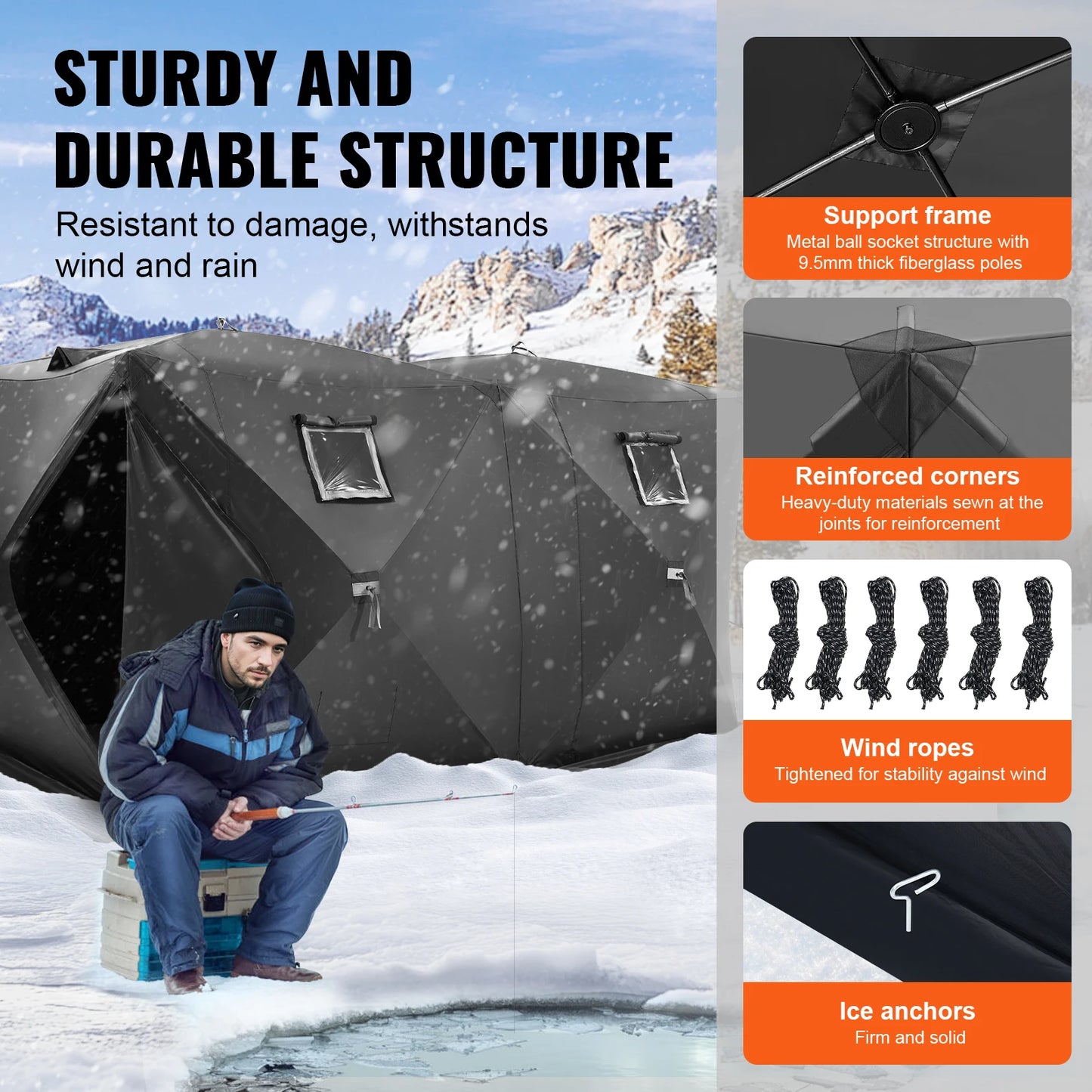 SucceBuy Portable Ice Shelter 70 Square Feet Fishable Area Shanty for Winter Fishing Waterproof Ice Cube with Anchors Carry Bag