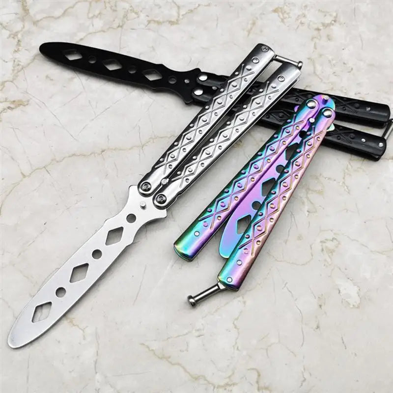 Portable Practice Butterfly Knife Alloy Steel Foldable Training Knives Transformable Outdoor Unedged Butterfly Knife for Game