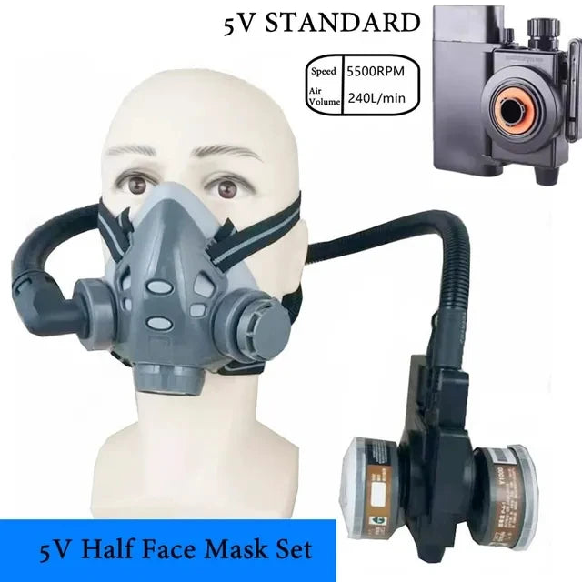 Electric Rechargeable Half Face Dust Gas Mask Portable Auxiliary Air Supply Respirator For Spraying Painting Polish Work Safety