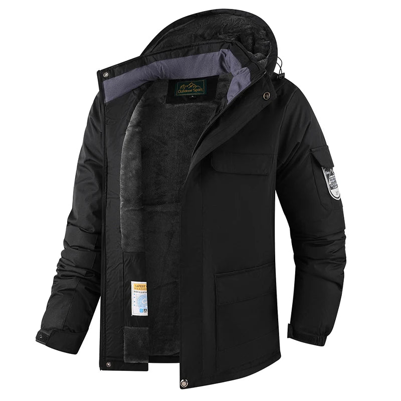 Big&Tall Outdoor Jacket Men Plus Size Fleece Lined Hooded Coat Waterproof Winter Man Parkas Loose Plus Size Coat Hiking Outwear