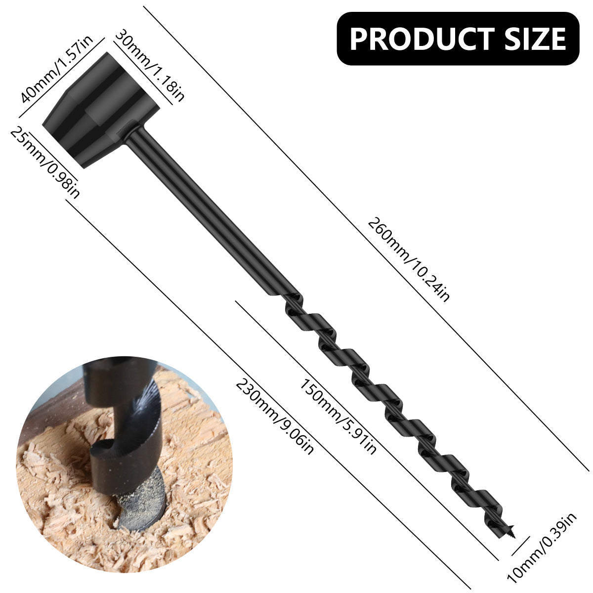 Bushcraft Outdoor Survival Hand Drill Carbon Steel Manual Auger Drill Manual Survival Drill Bit Self-Tapping Wood Punch Tool