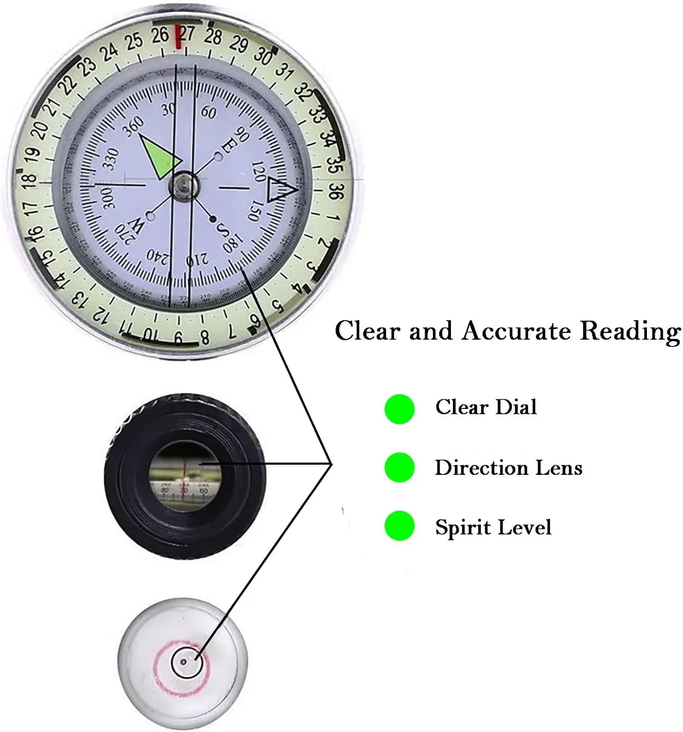 Outdoor Survival Compass High Precision Professional Metal Sight Compass Luminous for Outdoor Hiking Climbing Exploring Geology