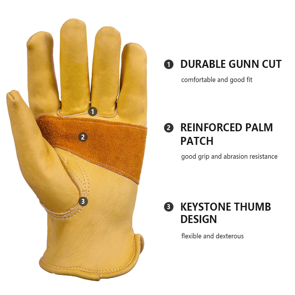 1 Pair Cowhide Work Heavy Duty Safety Protective Driver Working Welding Stretchable Mechanic Glove Leather Work Gloves For Men