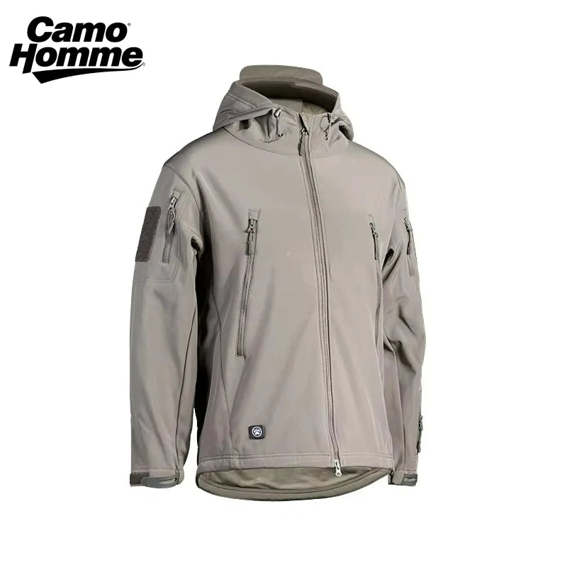 CAMO HOMME Sharkskin Soft-shell Camouflage Jacket Men Tactical Windproof Waterproof Jacket Men Army Combat Clothing Hooded Coats
