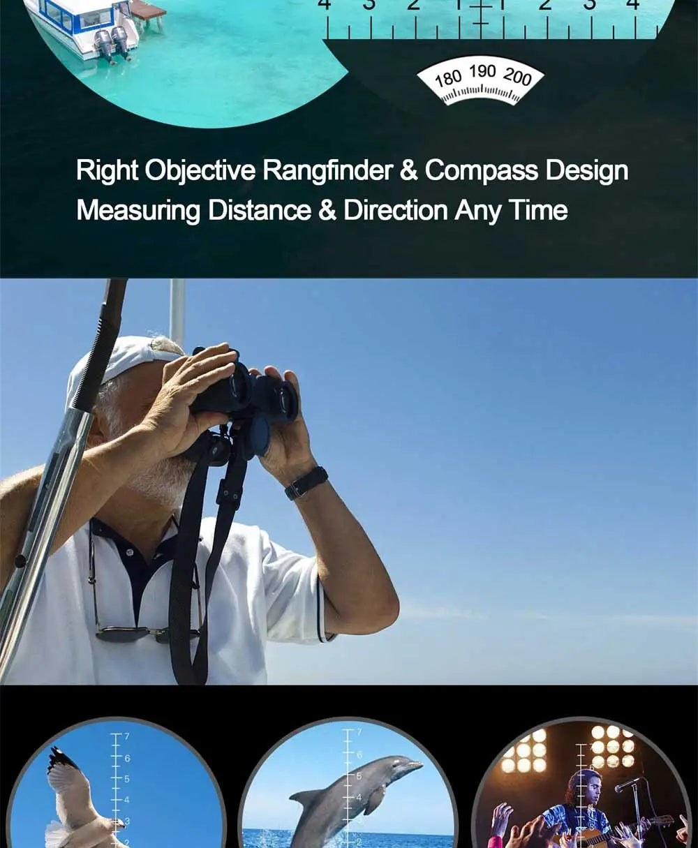 Powerful Marine Binoculars Boshile 7x50 Waterproof Telescope With Rangefinder Compass BAK4 Prism FMC Lens For Navigation Hunting