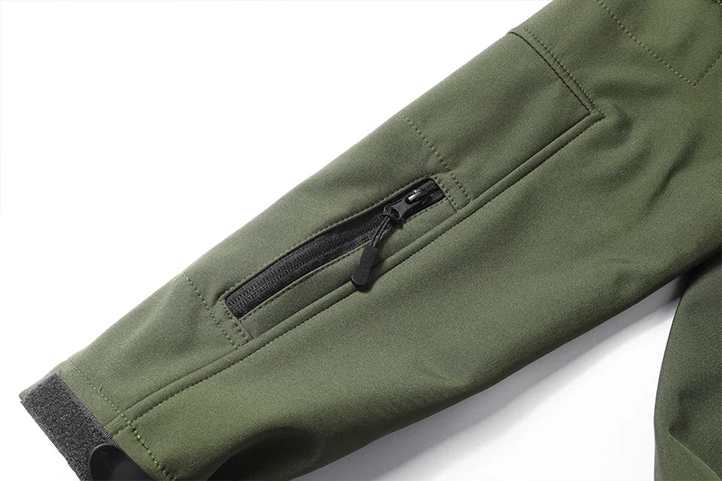 Waterproof Jacket Men Outdoor Softshell Hiking Jacket Hunting Coat Multi-Pockets Military Hooded Fleece Lined Rain Resistent