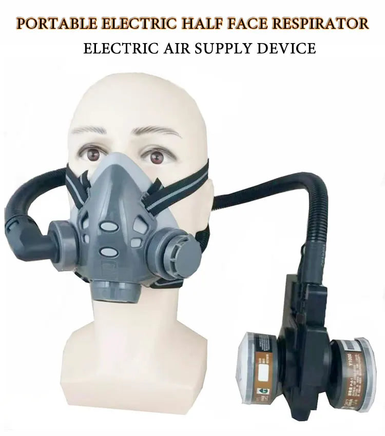 Electric Rechargeable Half Face Dust Gas Mask Portable Auxiliary Air Supply Respirator For Spraying Painting Polish Work Safety