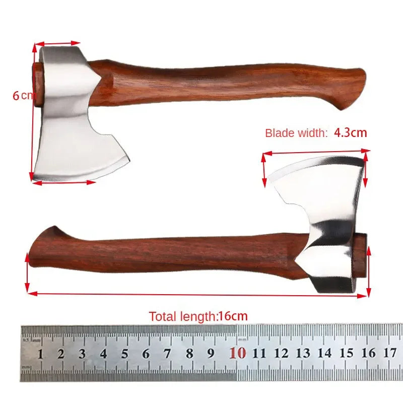 16cm Sandalwood Handle Felling Axe Stainless Steel Sharp Blade Fixed Blade Knife Outdoor Camping Survival Tool With Knife Holder