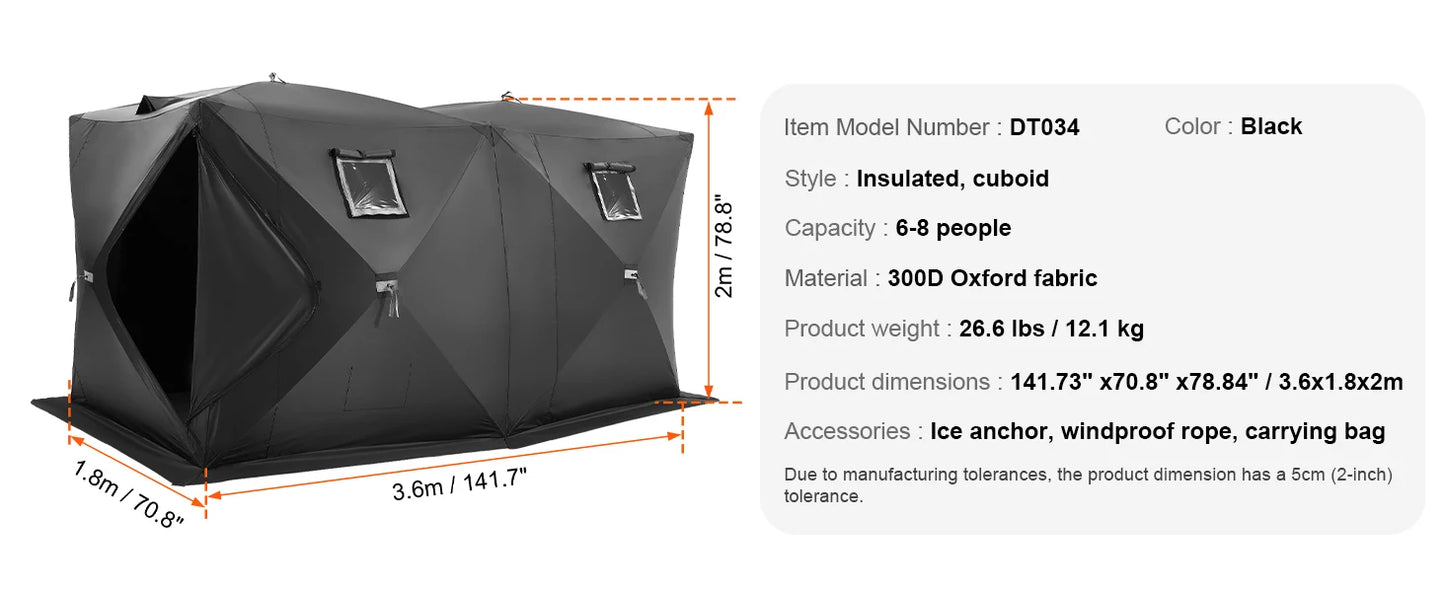 SucceBuy Portable Ice Shelter 70 Square Feet Fishable Area Shanty for Winter Fishing Waterproof Ice Cube with Anchors Carry Bag