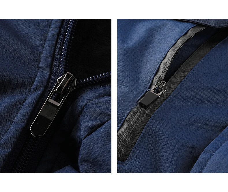 Big&Tall Outdoor Jacket Men Plus Size Fleece Lined Hooded Coat Waterproof Winter Man Parkas Loose Plus Size Coat Hiking Outwear