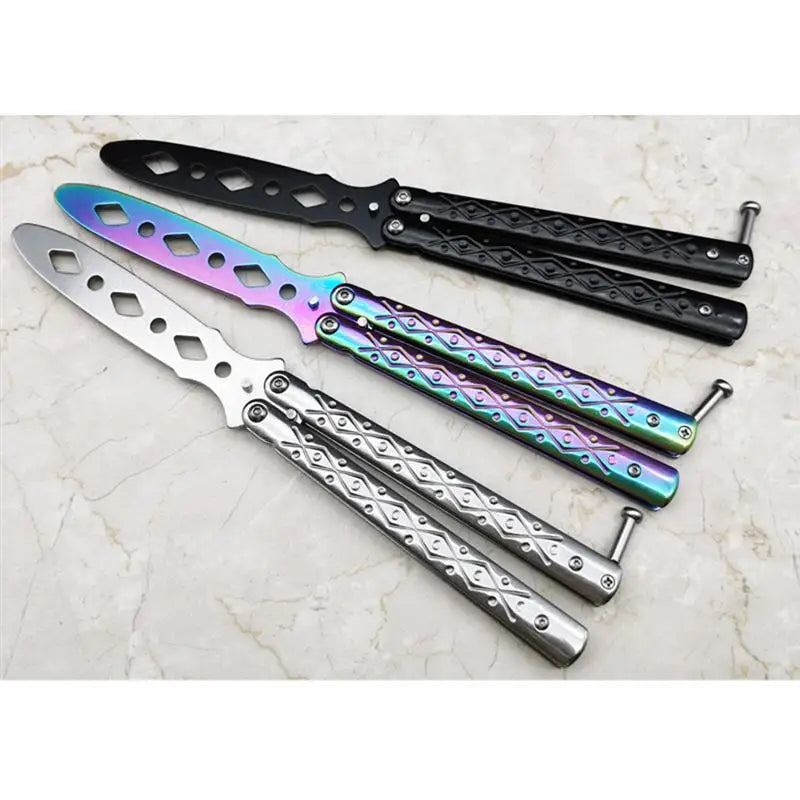 Portable Practice Butterfly Knife Alloy Steel Foldable Training Knives Transformable Outdoor Unedged Butterfly Knife for Game