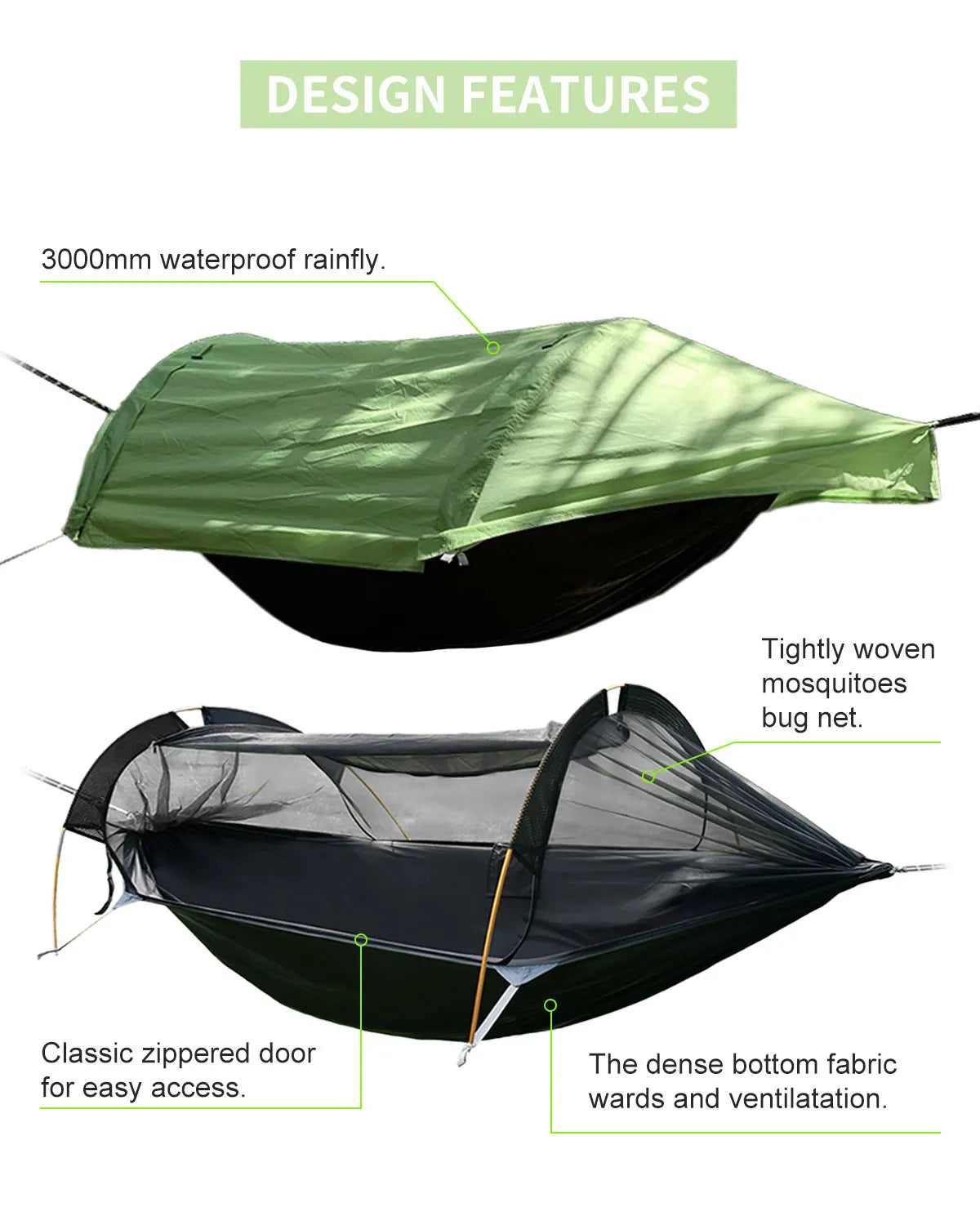 Camping Hammock Tent with Mosquito Net and RainFly，3 in 1 Waterproof Lightweight Sleeping Hammock , Travel Outdoor with Hiking
