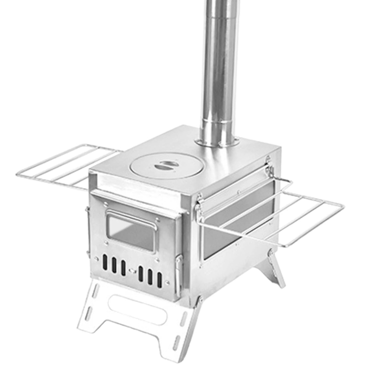 Tomshoo Outdoor Camping Wood-burning Stove Wood Burner Stainless Steel Foldable Tent Heater w Tent Fire Window Patio Fireplace