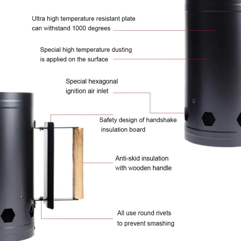 Outdoor Grill Camping Ignition Bucket Charcoal Bucket Charcoal Fire Ignition Bucket Charcoal Bucket Fire Pit Ignition Cylinder
