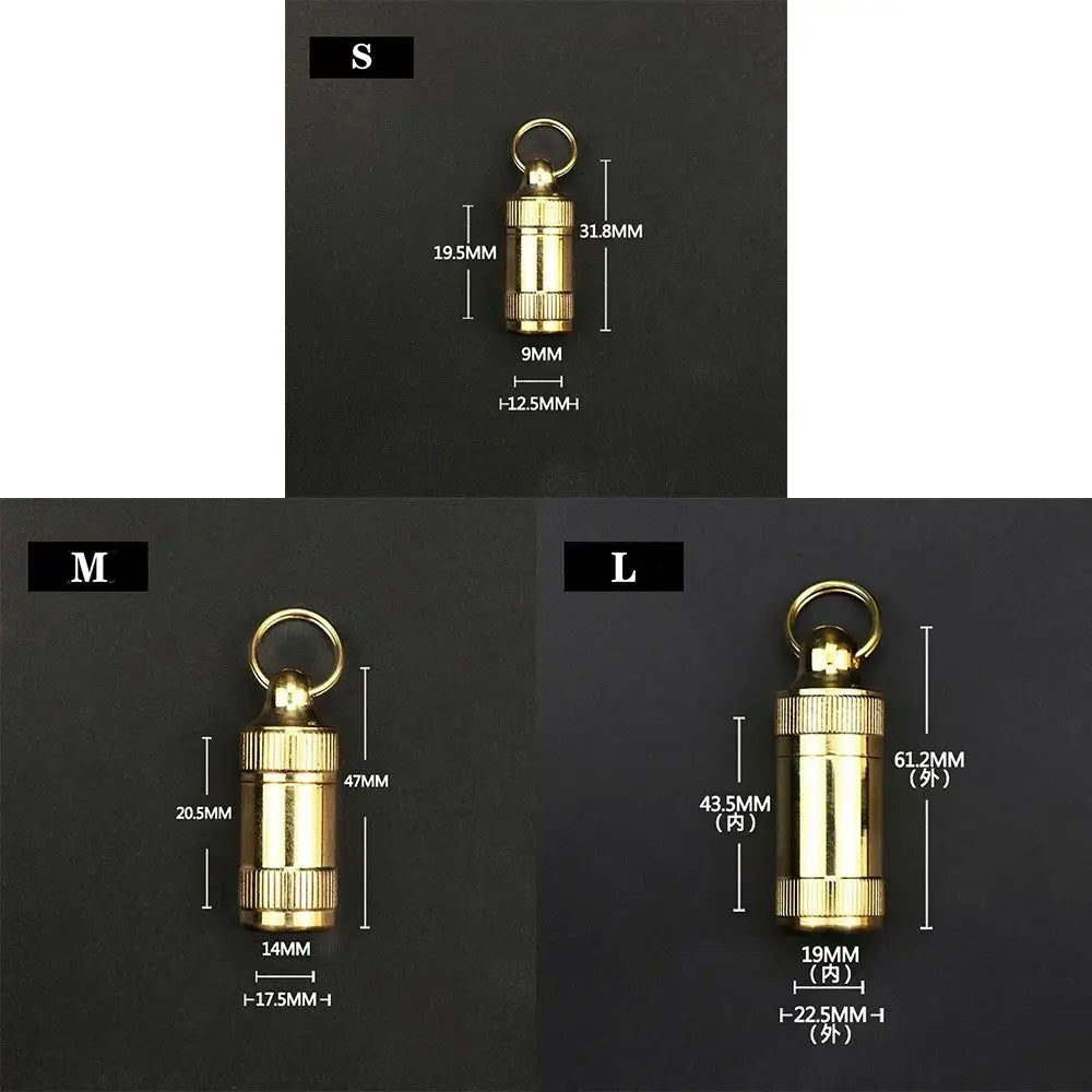 Outdoor Adventure Brass Pill Case - Waterproof Keychain Pill Container (Portable for Hiking/Camping)